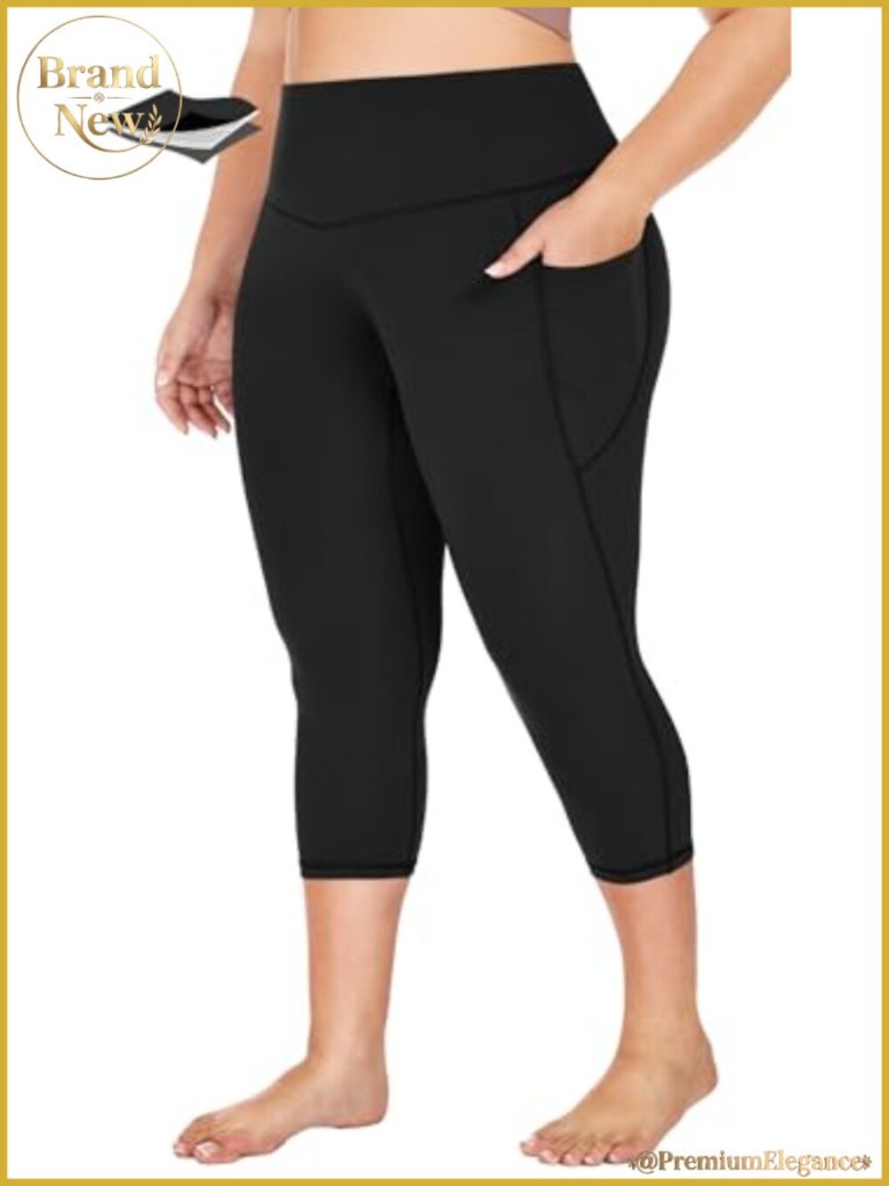 Plus Size Capri Leggings with Pockets Tummy Control High Waisted Yoga Pants